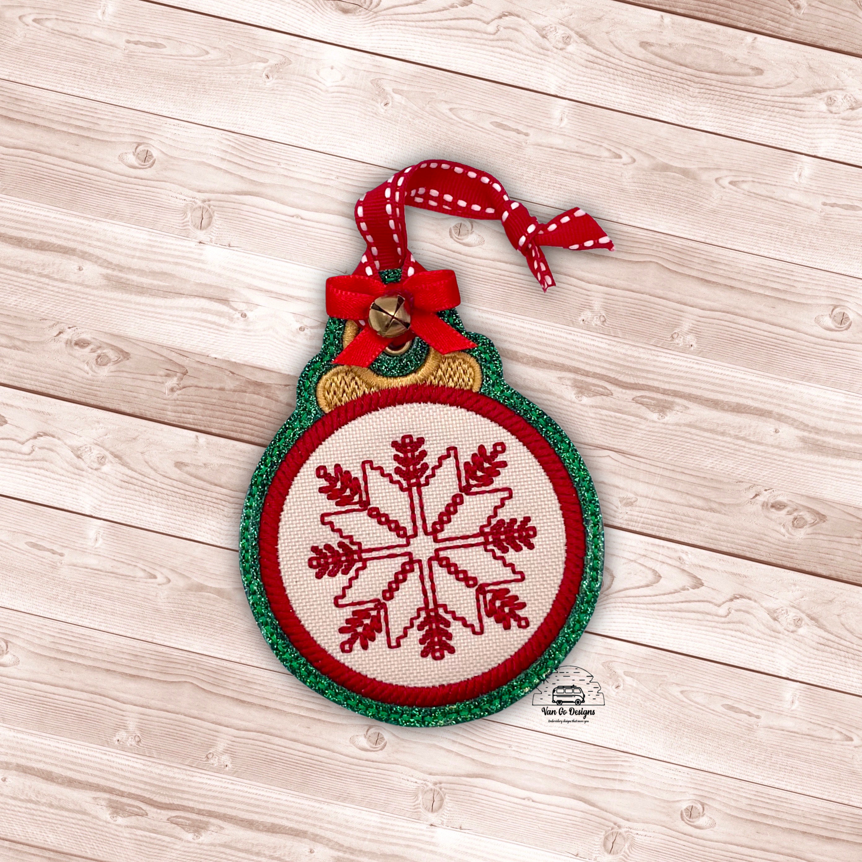 Redwork Snowflake Applique Ornament- Van Go Designs