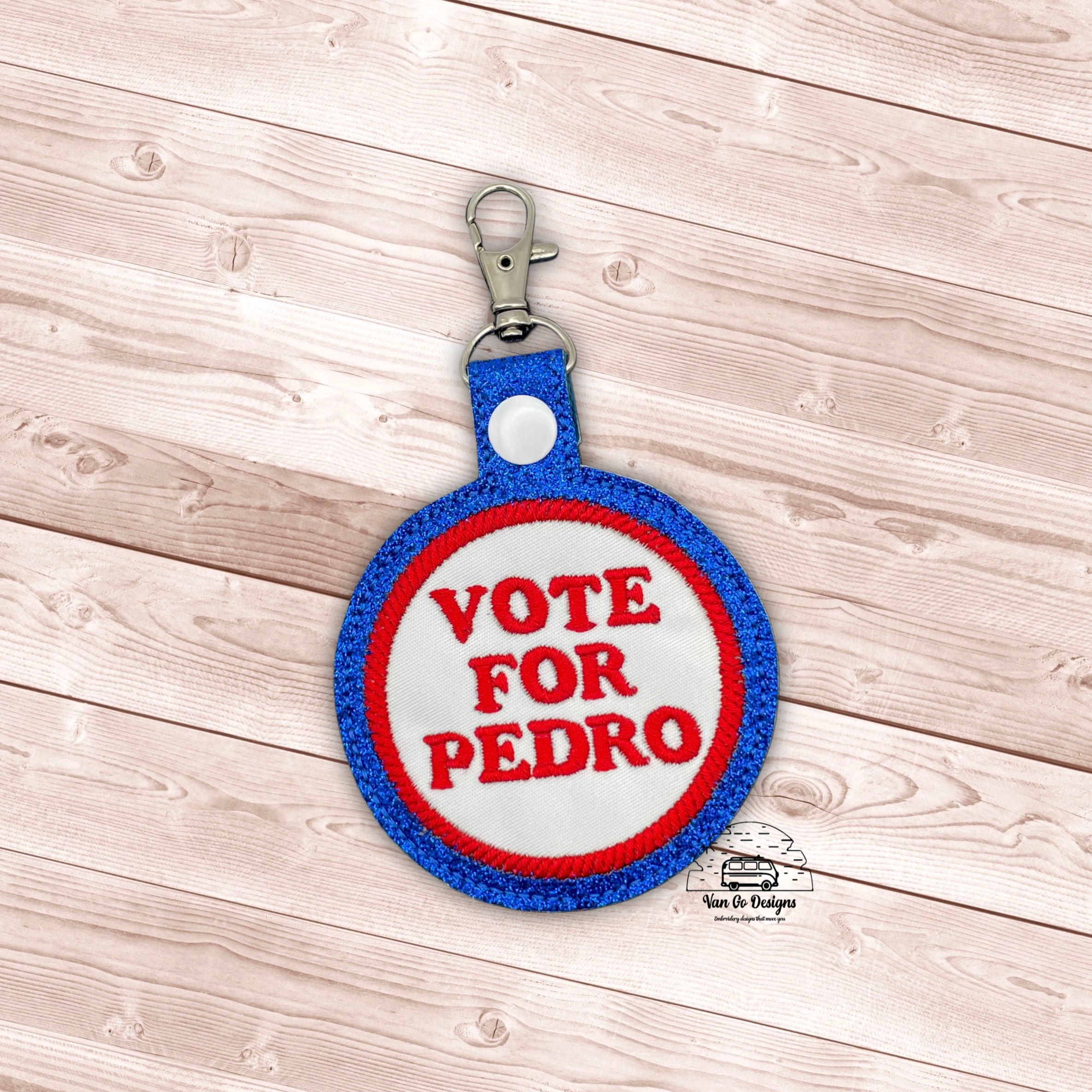 Vote For Pedro LG Applique Snap Tag- Van Go Designs- DIGITAL DOWNLOAD