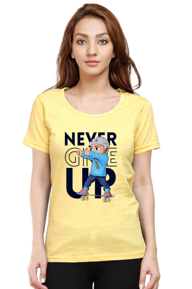 Thumbnail: Never Give Up - Womens Round Neck Half Sleeve Classic