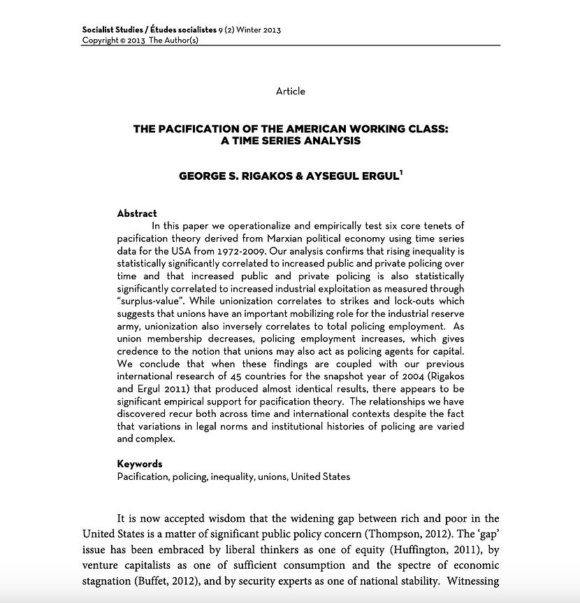 The Pacification of the American Working Class: A Time Series Analysis (2013)