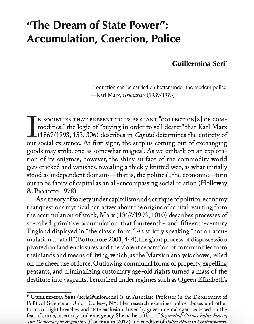 'The Dream of State Power': Accumulation, Coercion, Police (2020)