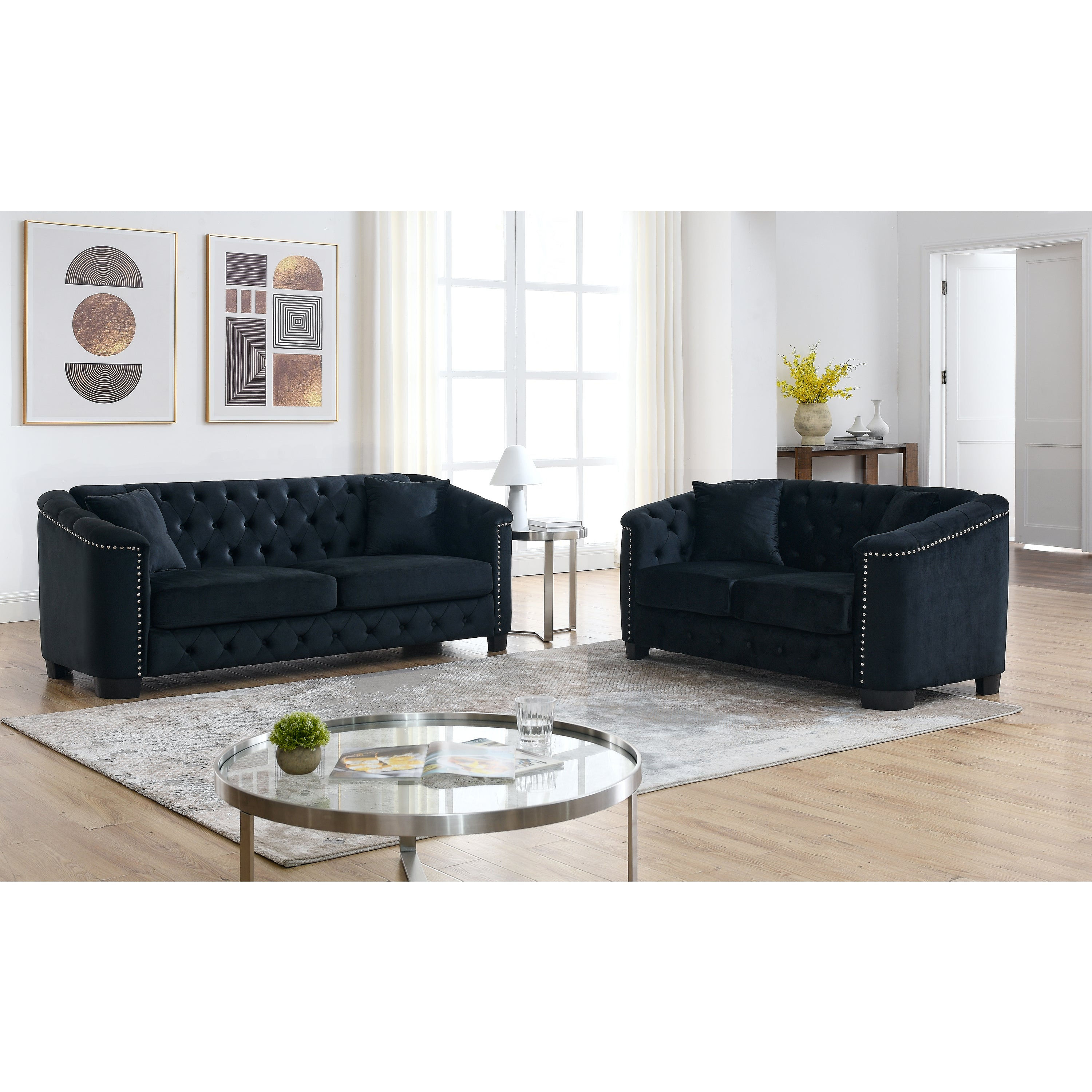 3-Seater + 2-Seater Combination sofa.Velvet Black
