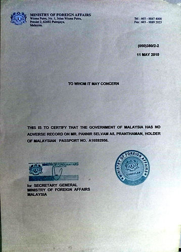 Certificate from Ministery of Foreign Af