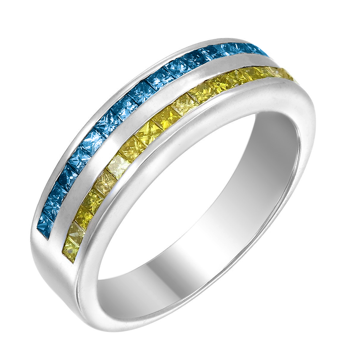 STERLING SILVER RING WITH BLUE & YELLOW DIAMONDS  SIZE 7