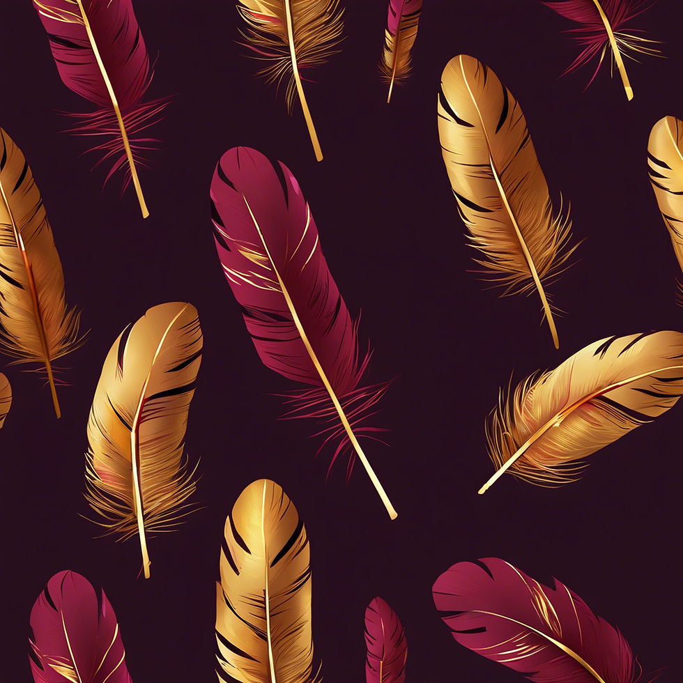 Dark background with small burgundy and gold indian feathers, not realistic..jpg