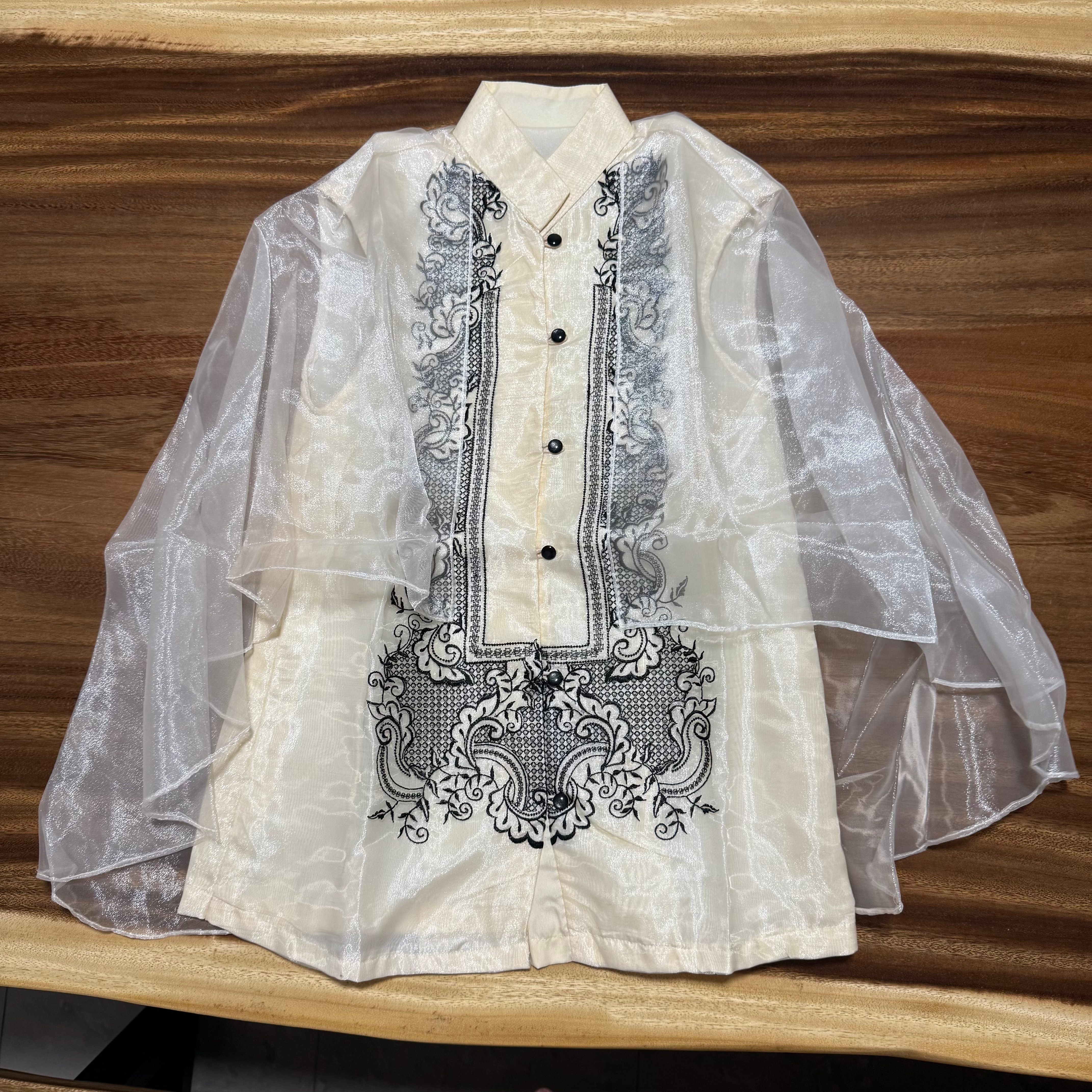 Ladies Cape Barong Medium Cream Embroidered (LCMD0005) 