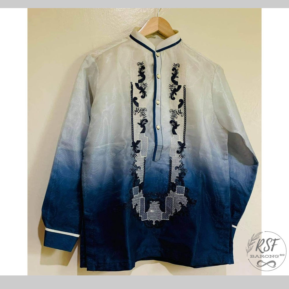 Men's Barong Small Mono Navy Machine-Embroidered (MBSM0007)