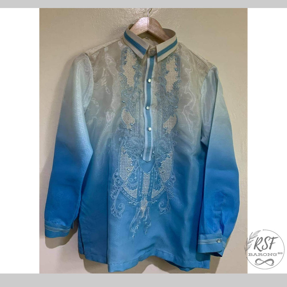 Men’s Barong Mono Blue Machine-Embroidered (MBXS0003)