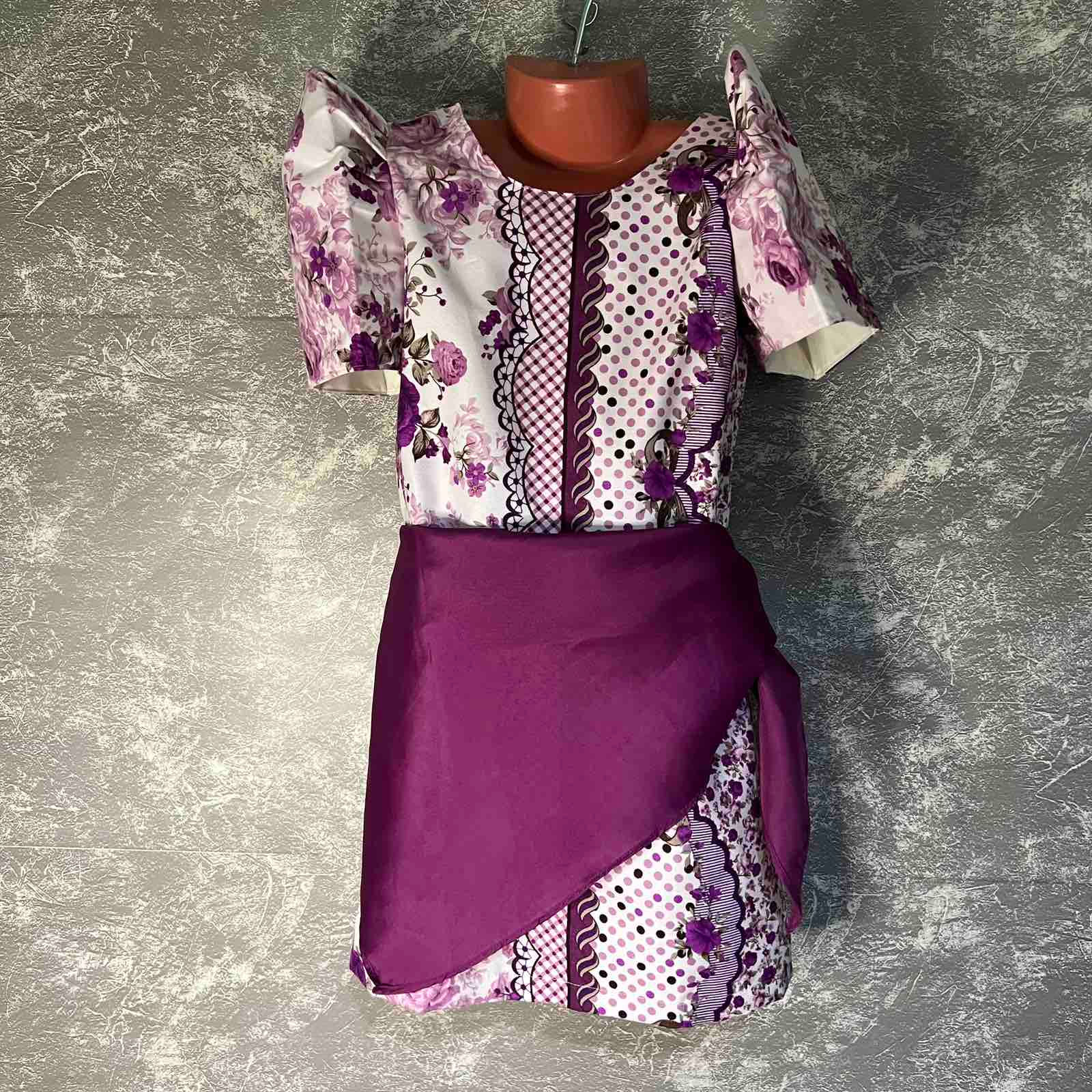 Kid's Filipiniana Small Floral Dress with Sarong Design (KFSM007)