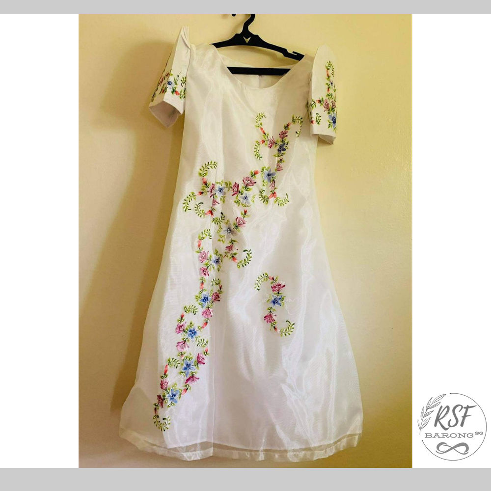 Kid's Filipiniana White Dress with Hand Painting  (KFXL0005)
