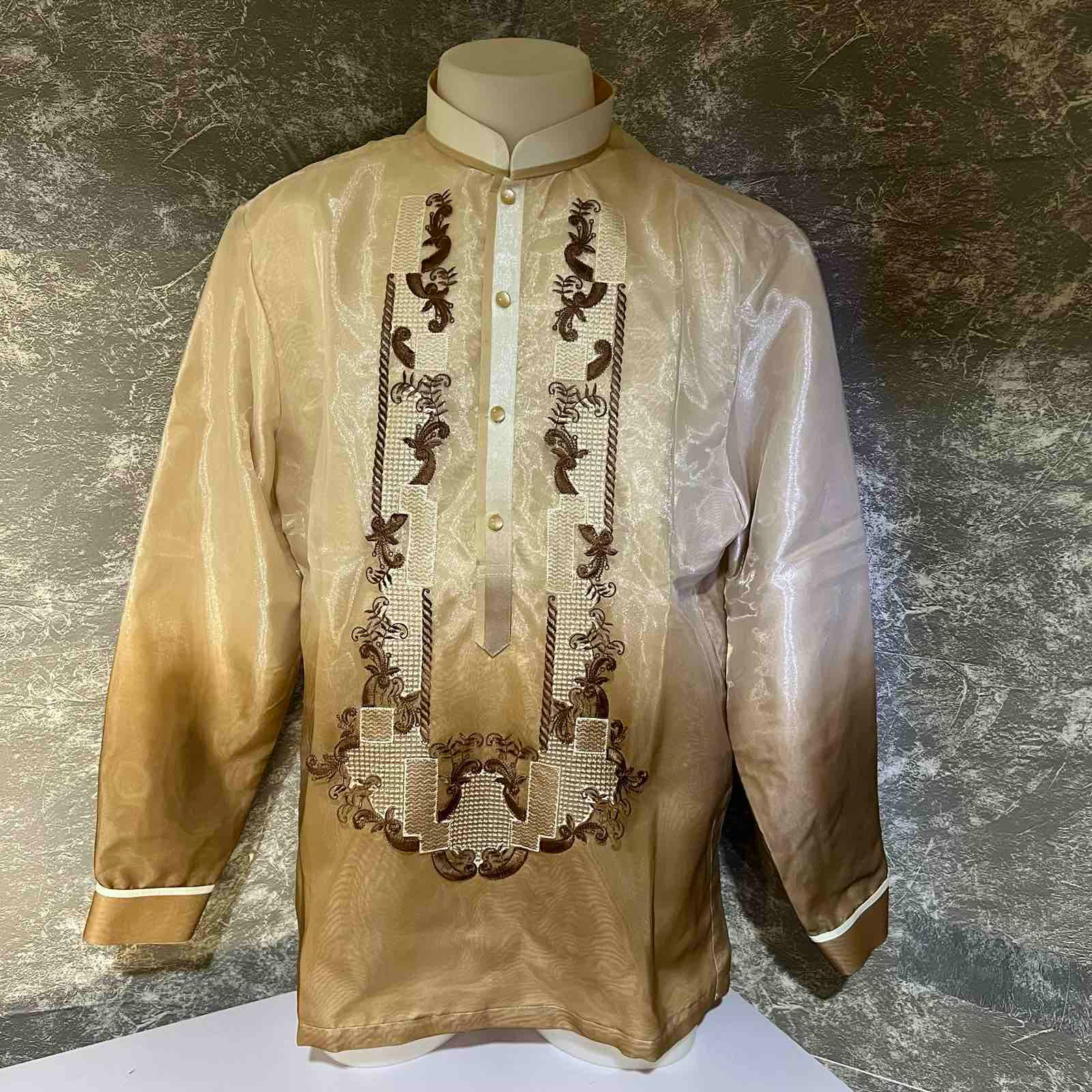 Men's Barong Large Mono Brown Machine-Embroidered (MBLG0012)