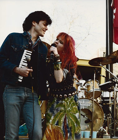 Eric Bazilian and Cyndi Lauper at Temple University in Philadelphia, PA (1984) (Photo credit: Mike D'Adamo)