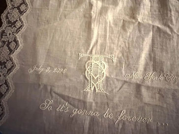 Taylor Swift & Travis Kelce embroidered wedding handkerchief (Source: Maren Morris)