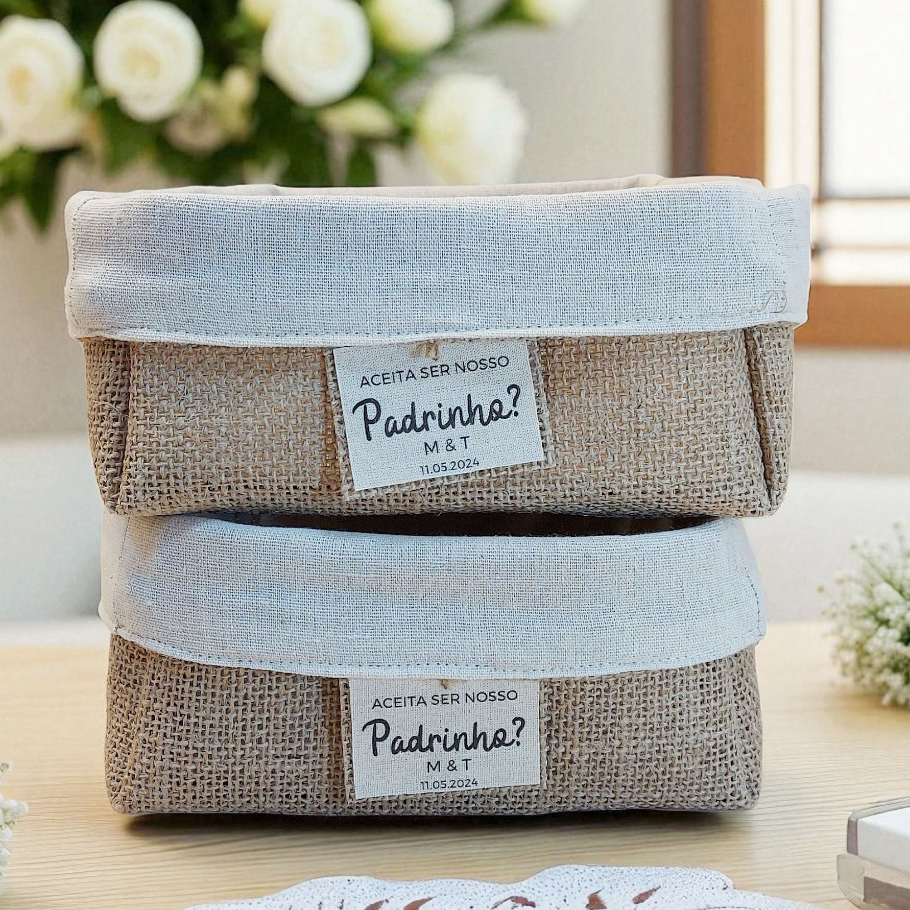 Cesta Padrinho Iniciais - Lembrancinha Personalizada de Casamento