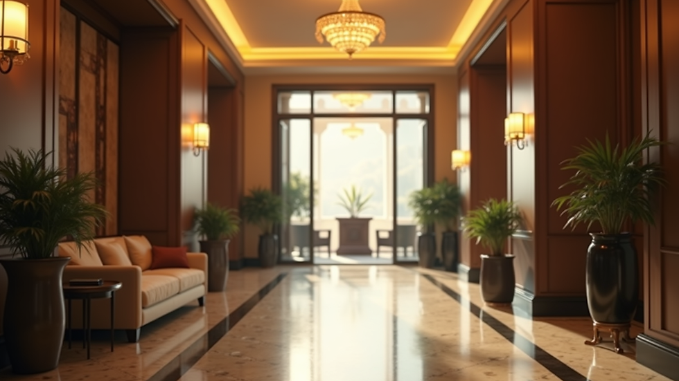 Eye-level view of a luxurious hotel lobby with elegant decor