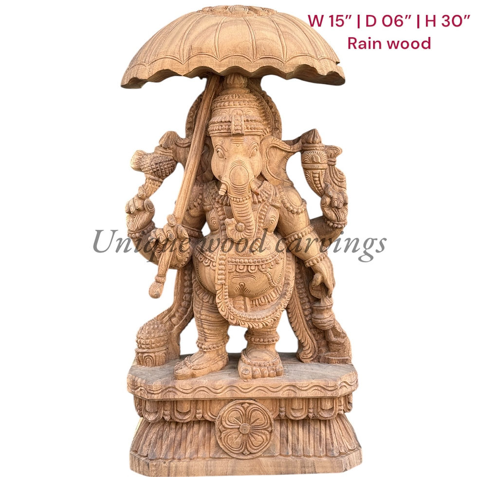 Hand Carved Ganesha with Umbrella Wooden Idol Sculpture Home Decorative Figurine