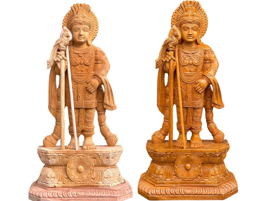 Eye-level view of a beautifully carved mahogany furniture piece