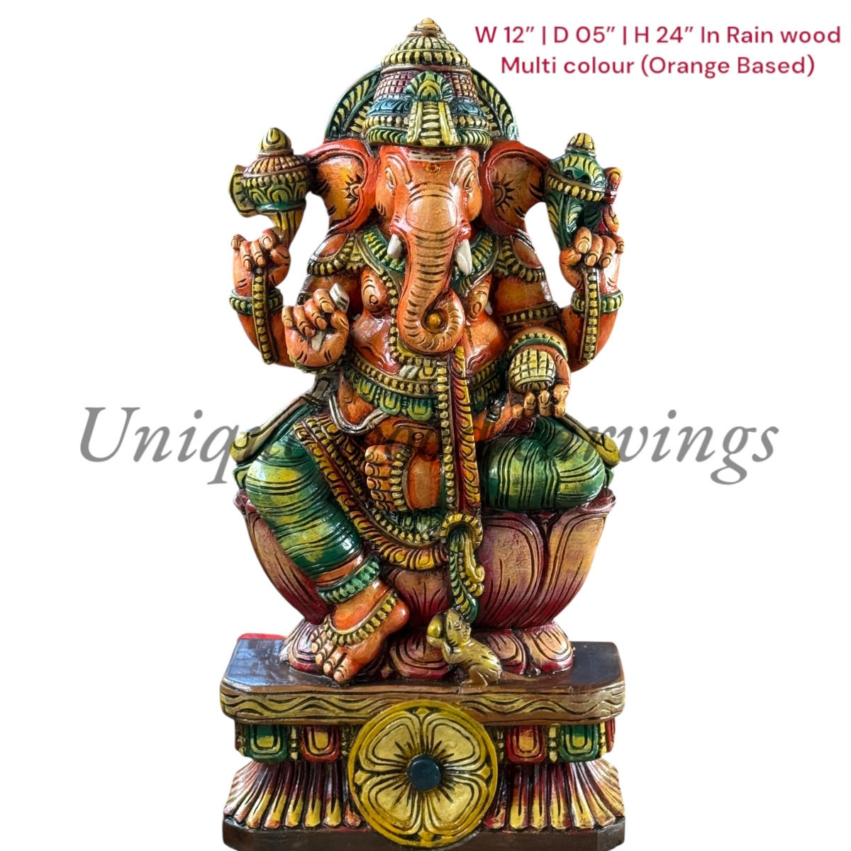 Lord ganapati wooden sculpture 24"