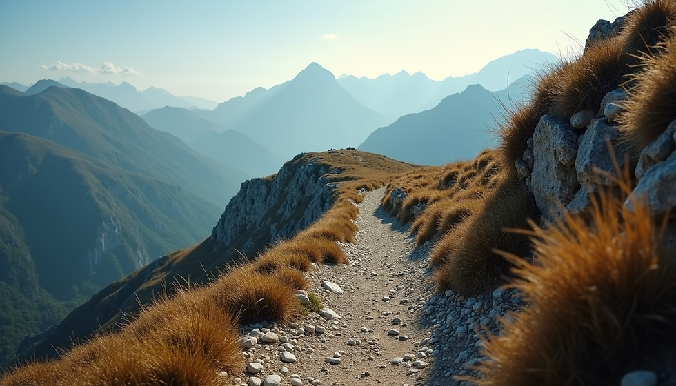 Eye-level view of a mountain trail symbolizing a challenging path to resilience