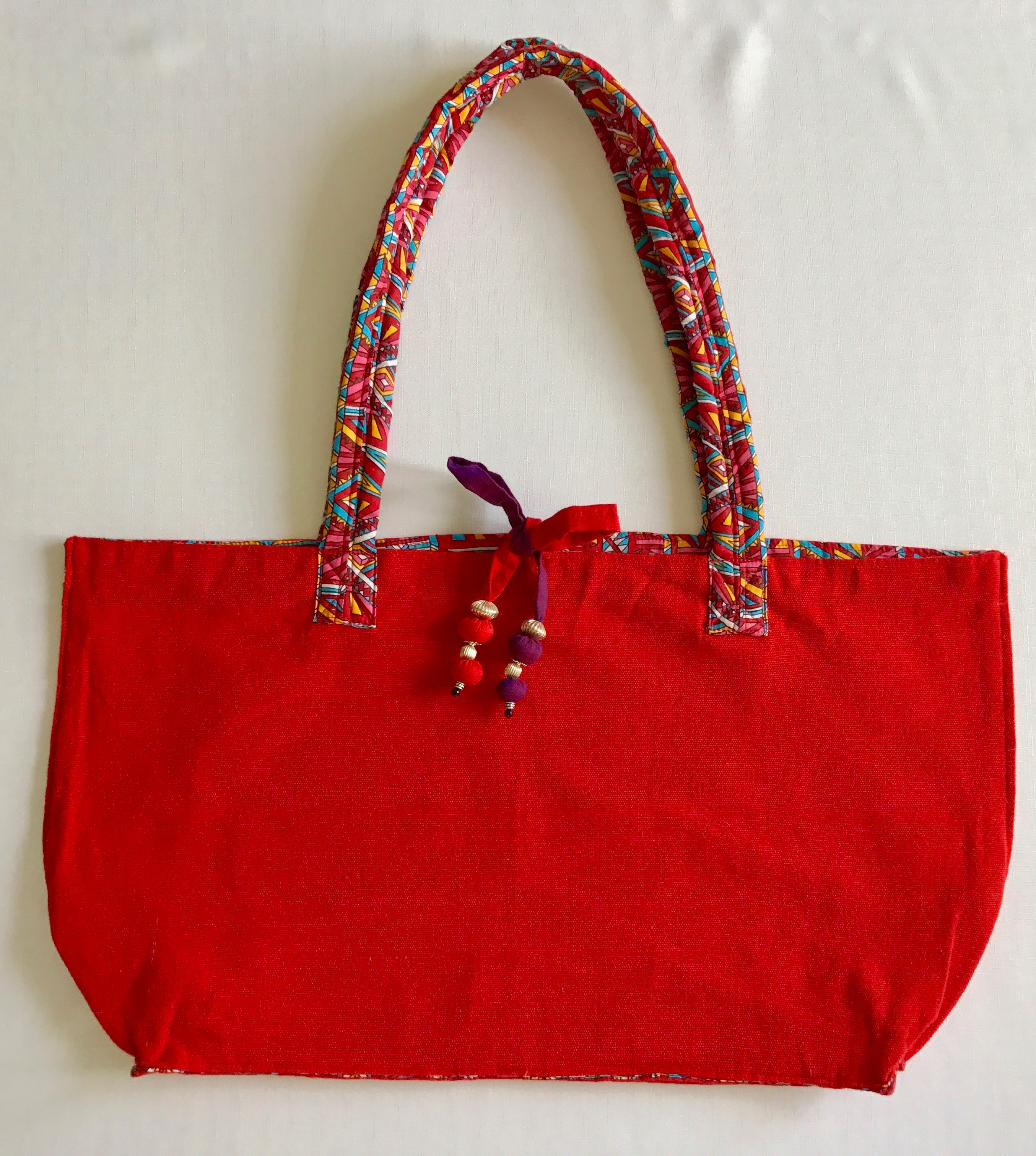 Handwoven soft cotton dark red tote bag