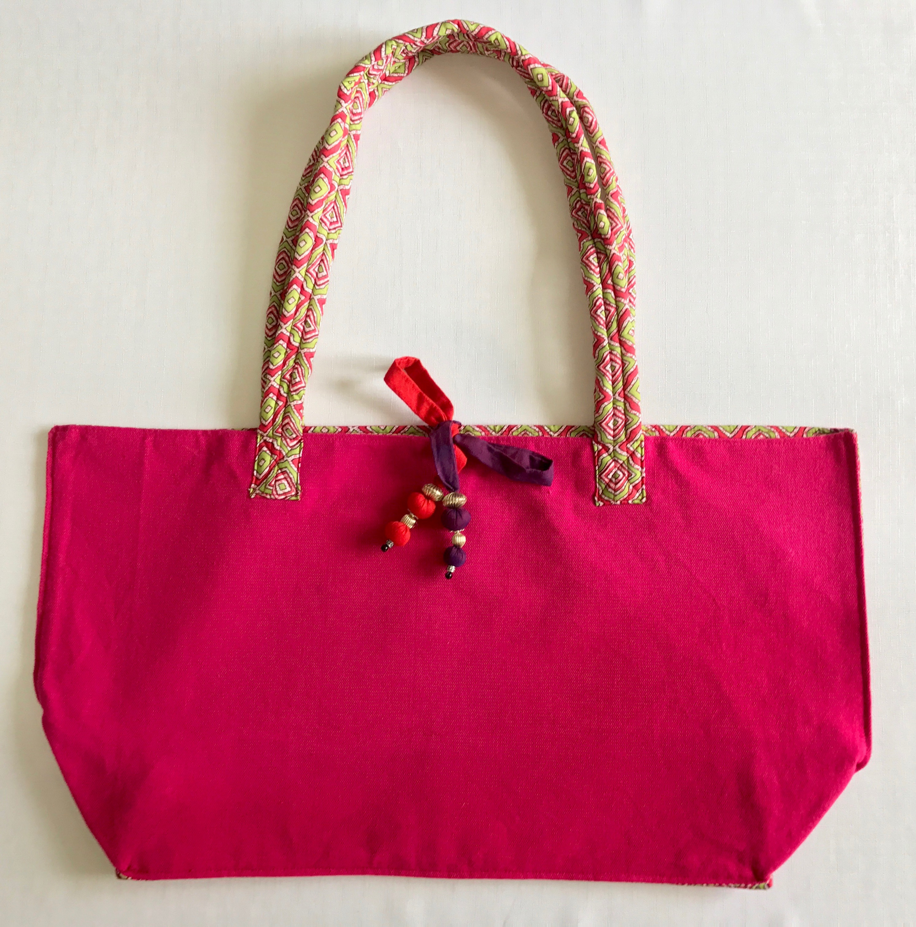 Handwoven soft cotton dark pink tote bag