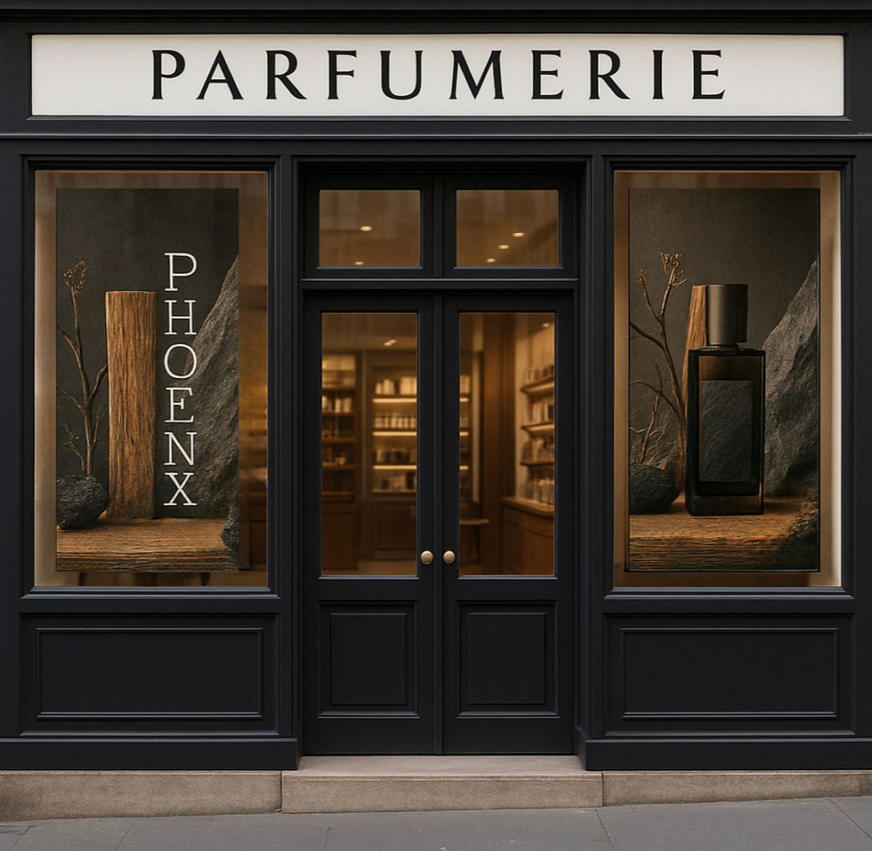 Vitrine réalisation fictive d'un magasin éphémère de parfum pour homme