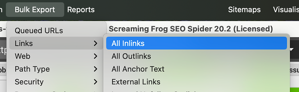 Exporting Internal Links from Screaming Frog