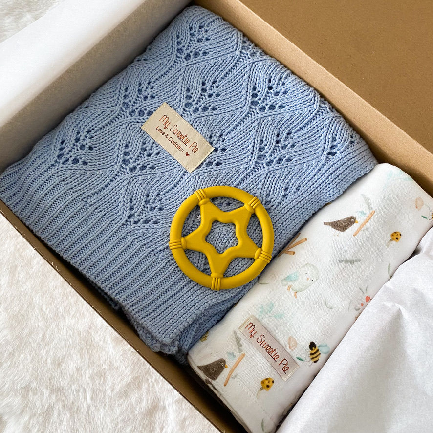 Box Coperta Azzurra bamboo-cotone, mussola e massaggiagengive