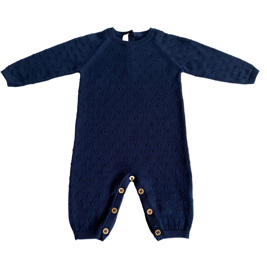 Miniatura: Tutina intera blu traforata filo di cotone bio