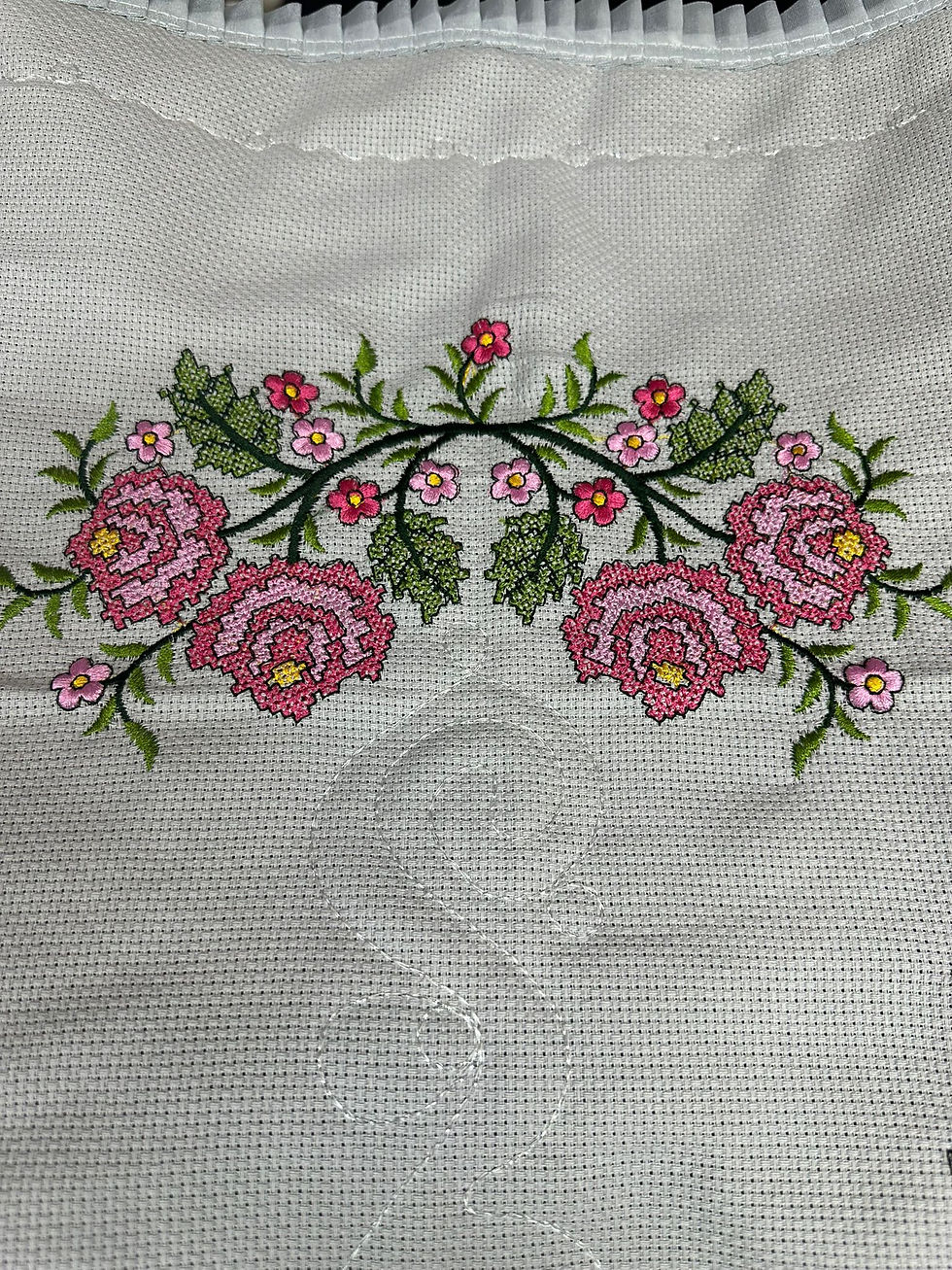 Küçük resim: Kaneviçe Etamin Işleme Nakışlı %100 Pamuk Keten Seccade Gri Zemin