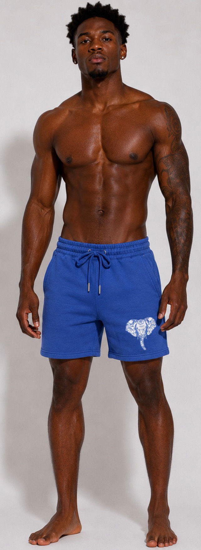 ANDRE KORIAL Signature Elephant Sweat Shorts – Royal Blue
