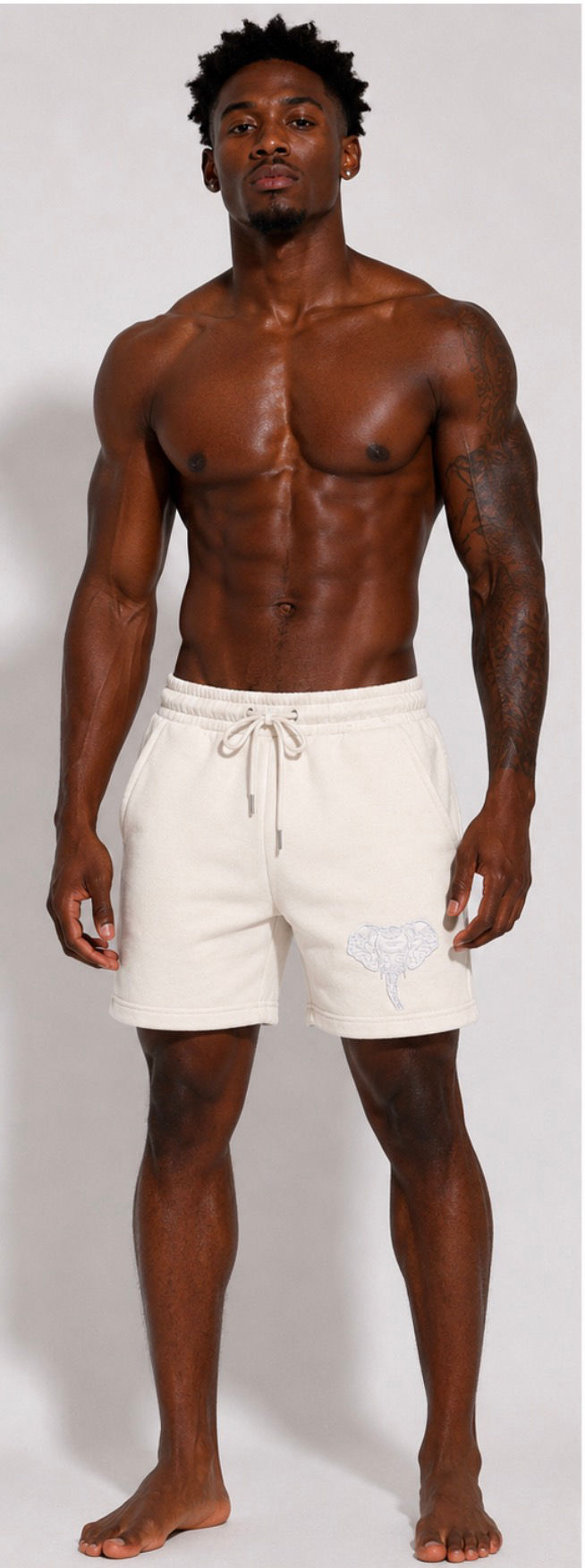 ANDRE KORIAL Signature Elephant Sweat Shorts – White