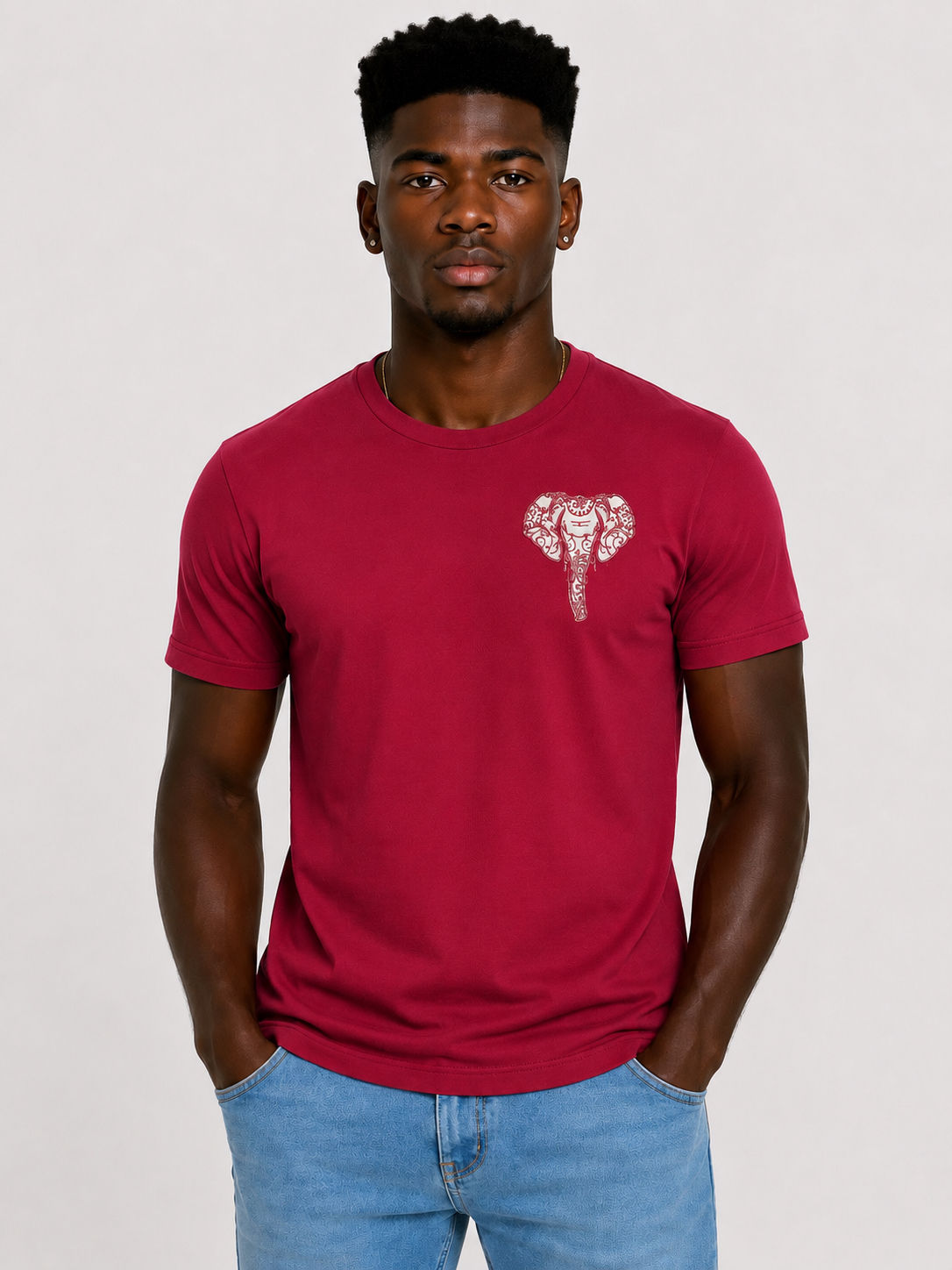 ANDRE KORIAL Signature Elephant Crewneck Tee – Wine
