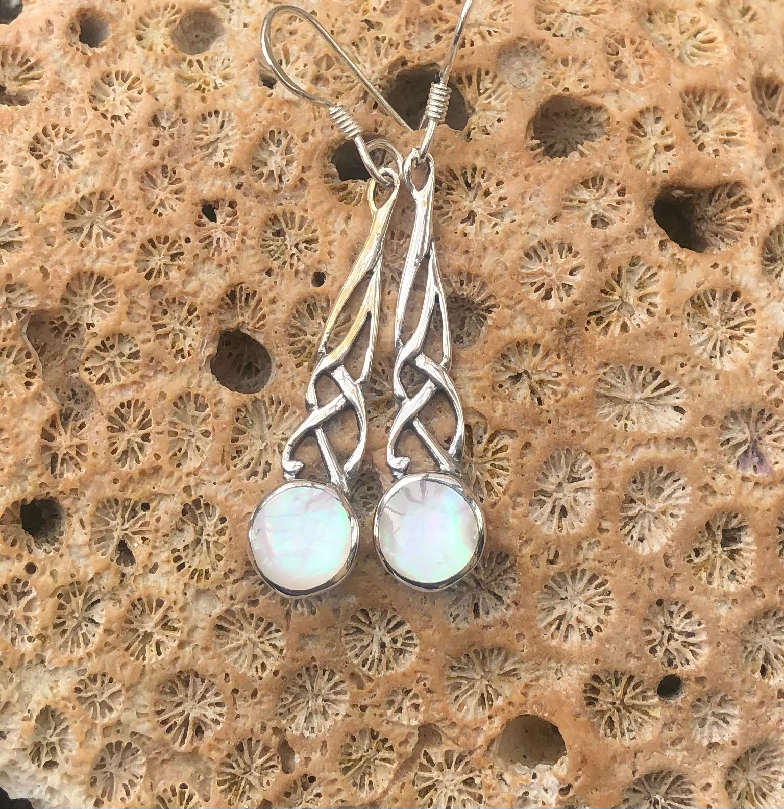 Silver & Mother of Pearl Plaited Earrings