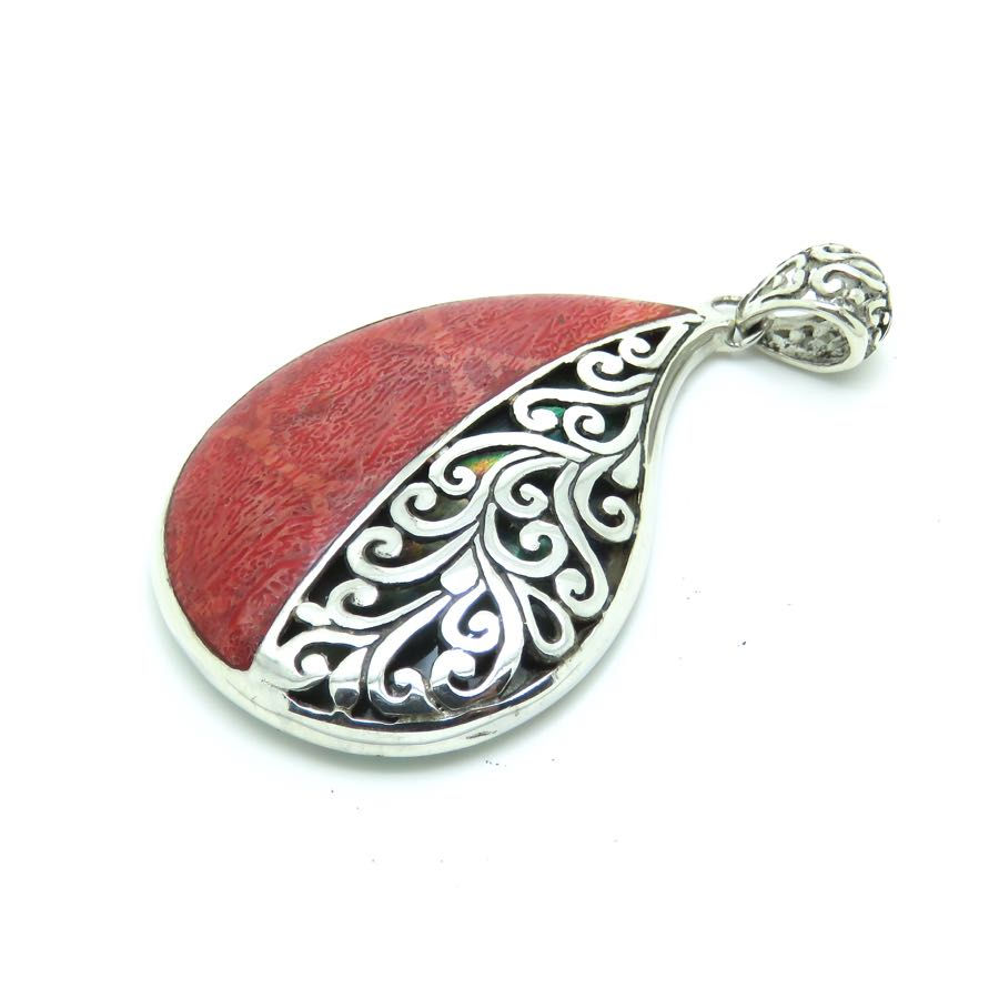 Thumbnail: Bamboo Coral & Silver Filigree Comma  Pendant