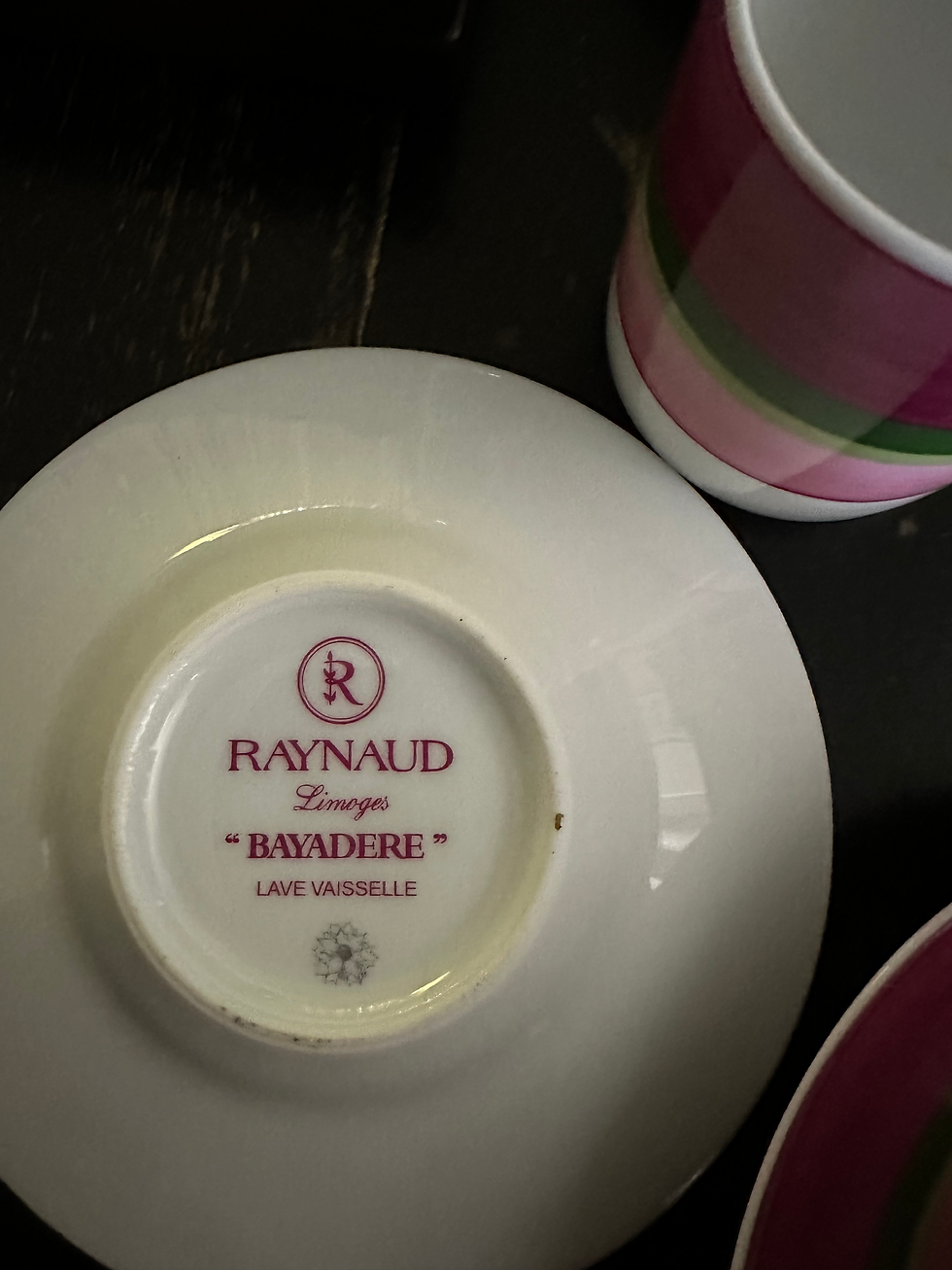 Miniature : Paire de Tasses à café et Soucoupes Raynaud LImoges Bayadère Rose