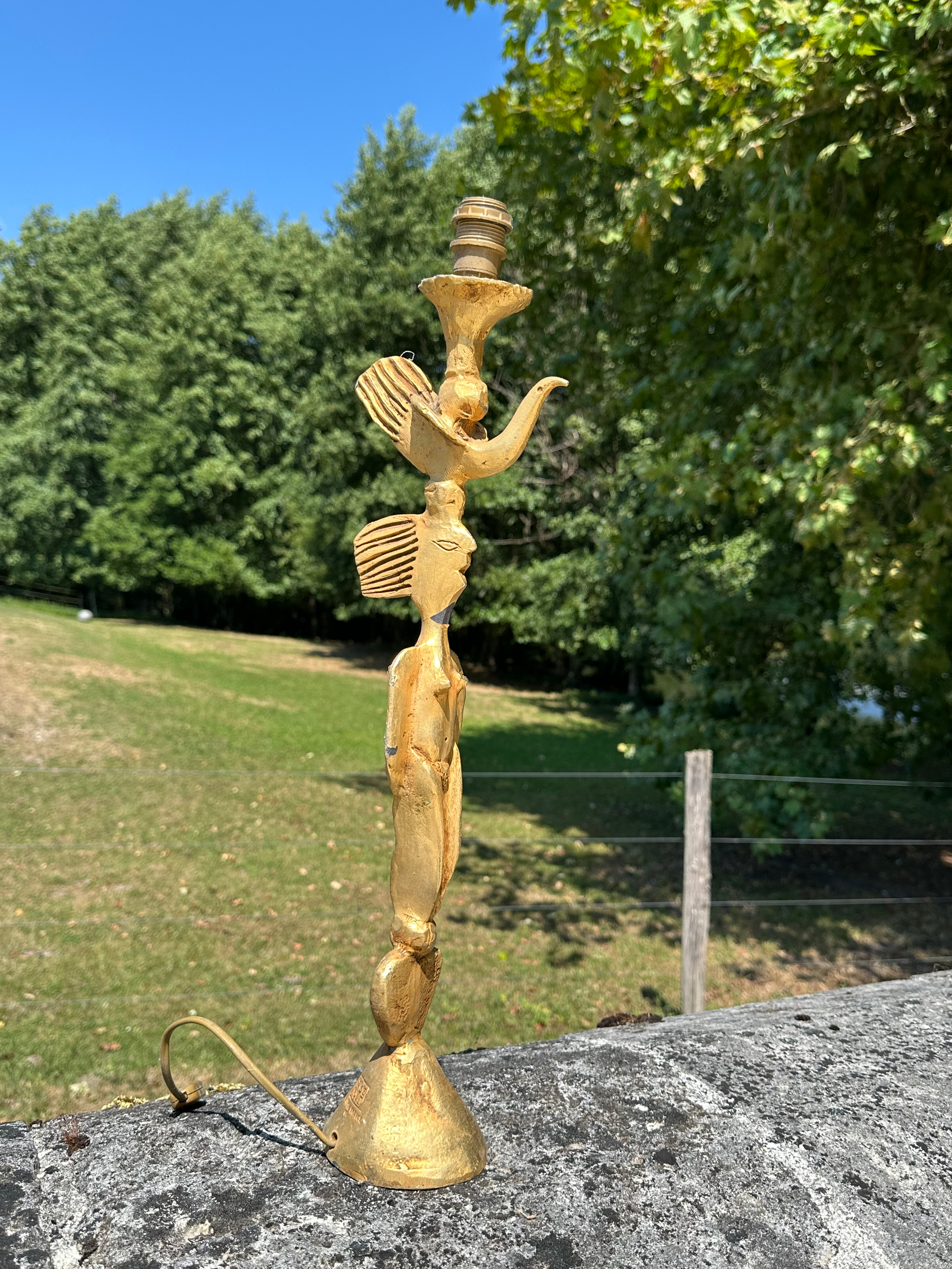 Lampe Totem Bronze doré Pierre Cazenove