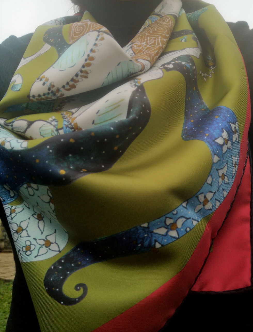 Thumbnail: BRONZE GREEN SILK SQUARE Silk Square Scarve