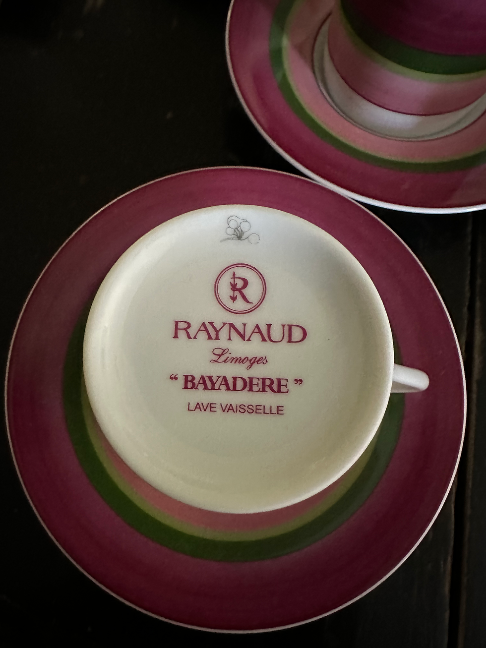 Miniature : Paire de Tasses à café et Soucoupes Raynaud LImoges Bayadère Rose