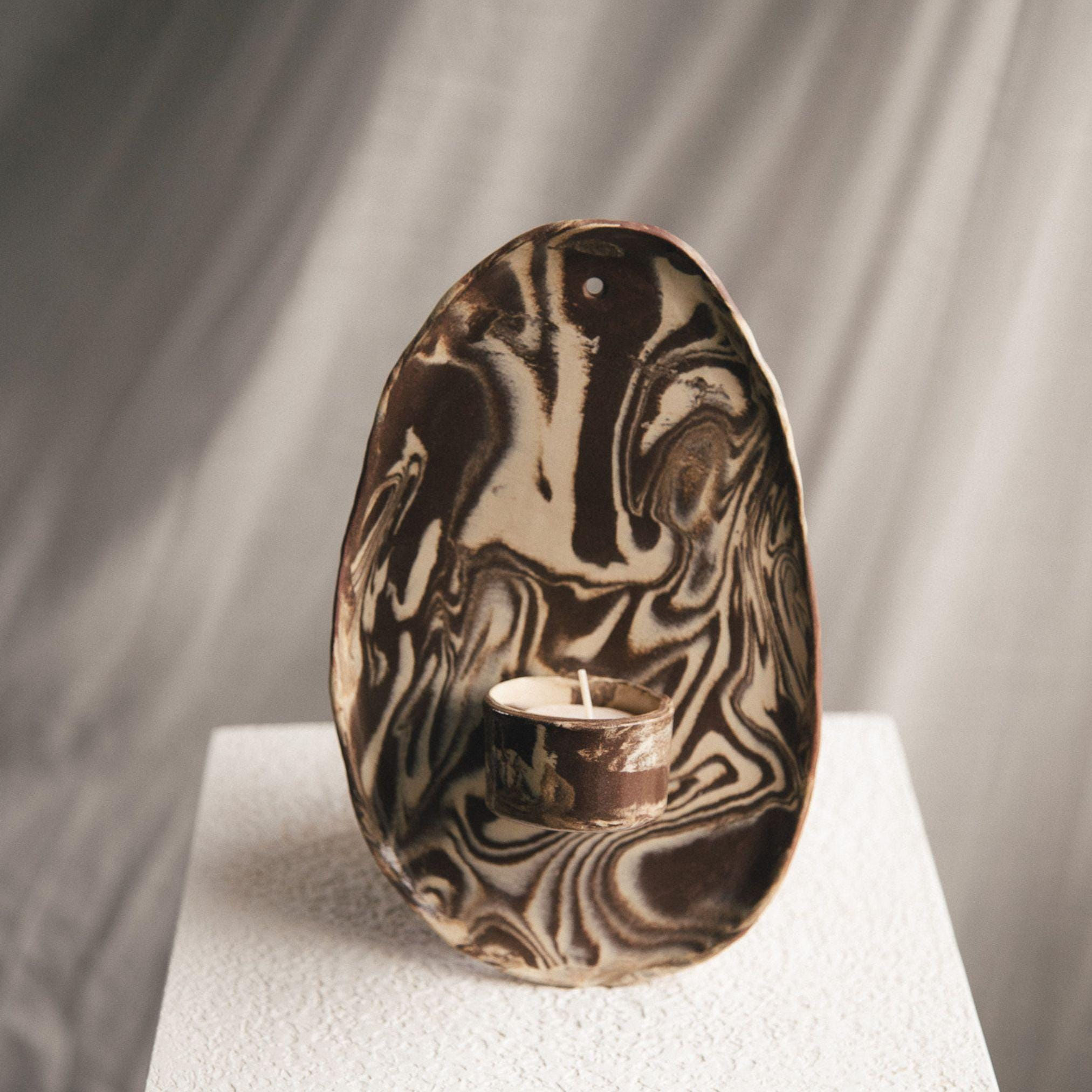 Marbled Candle Sconce in Brown & Beige