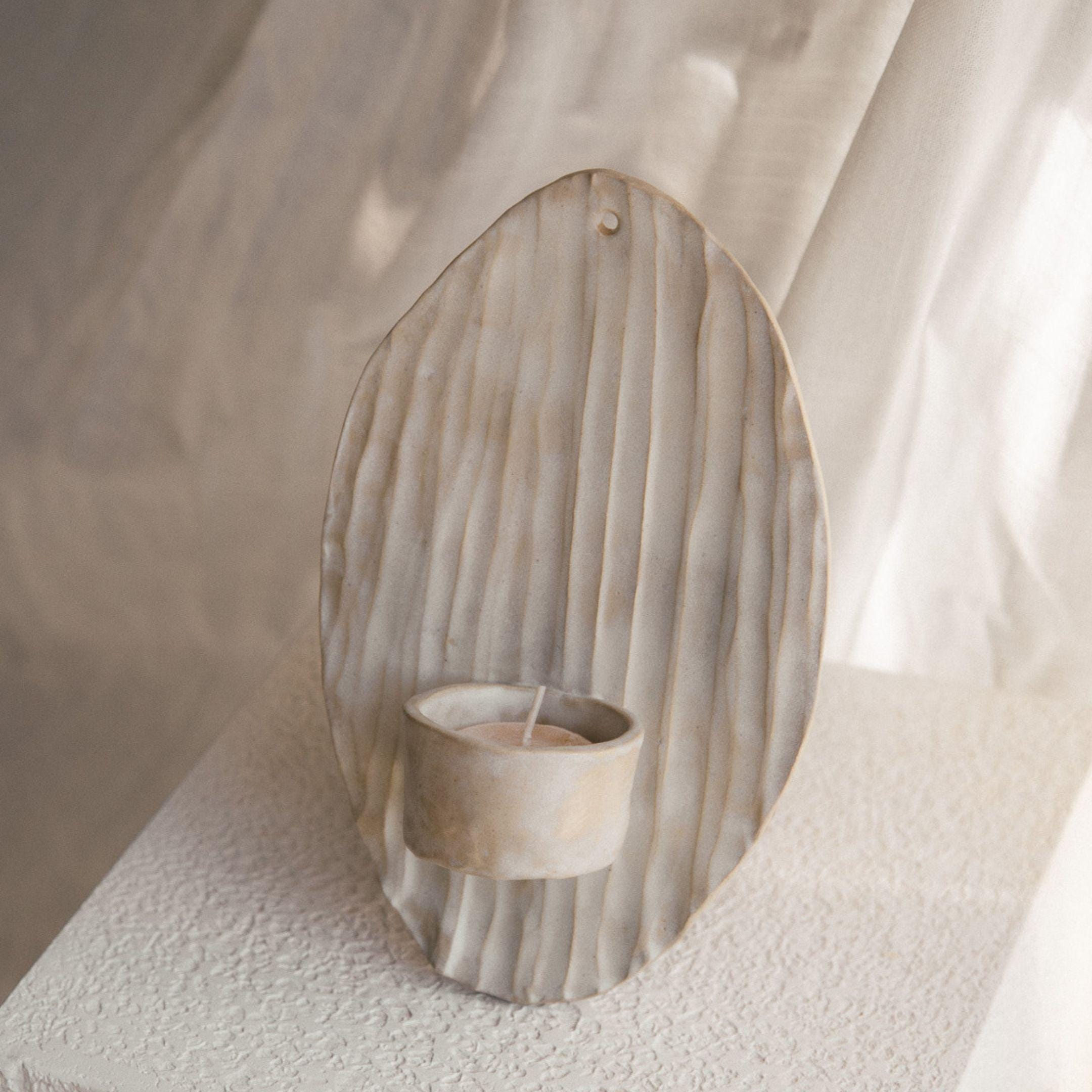 Textured Candle Sconce in Beige or Brown