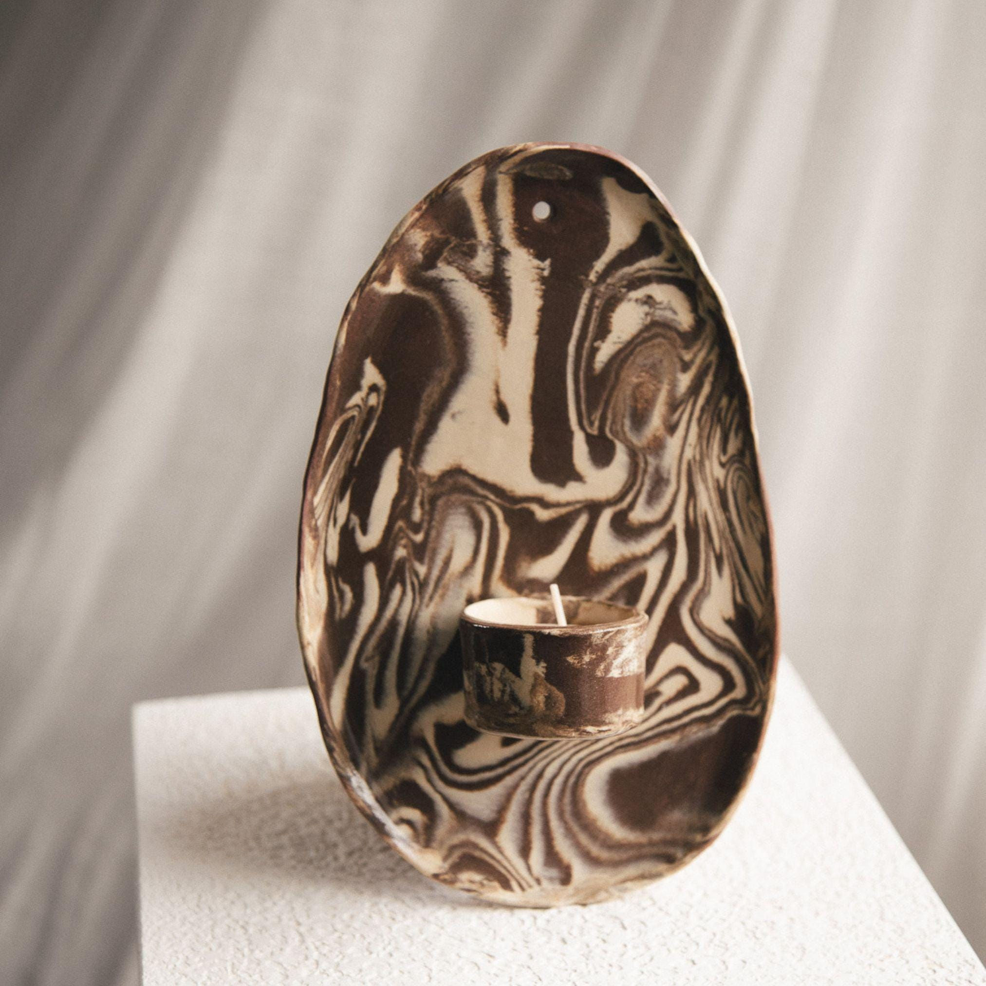 Marbled Candle Sconce in Brown & Beige
