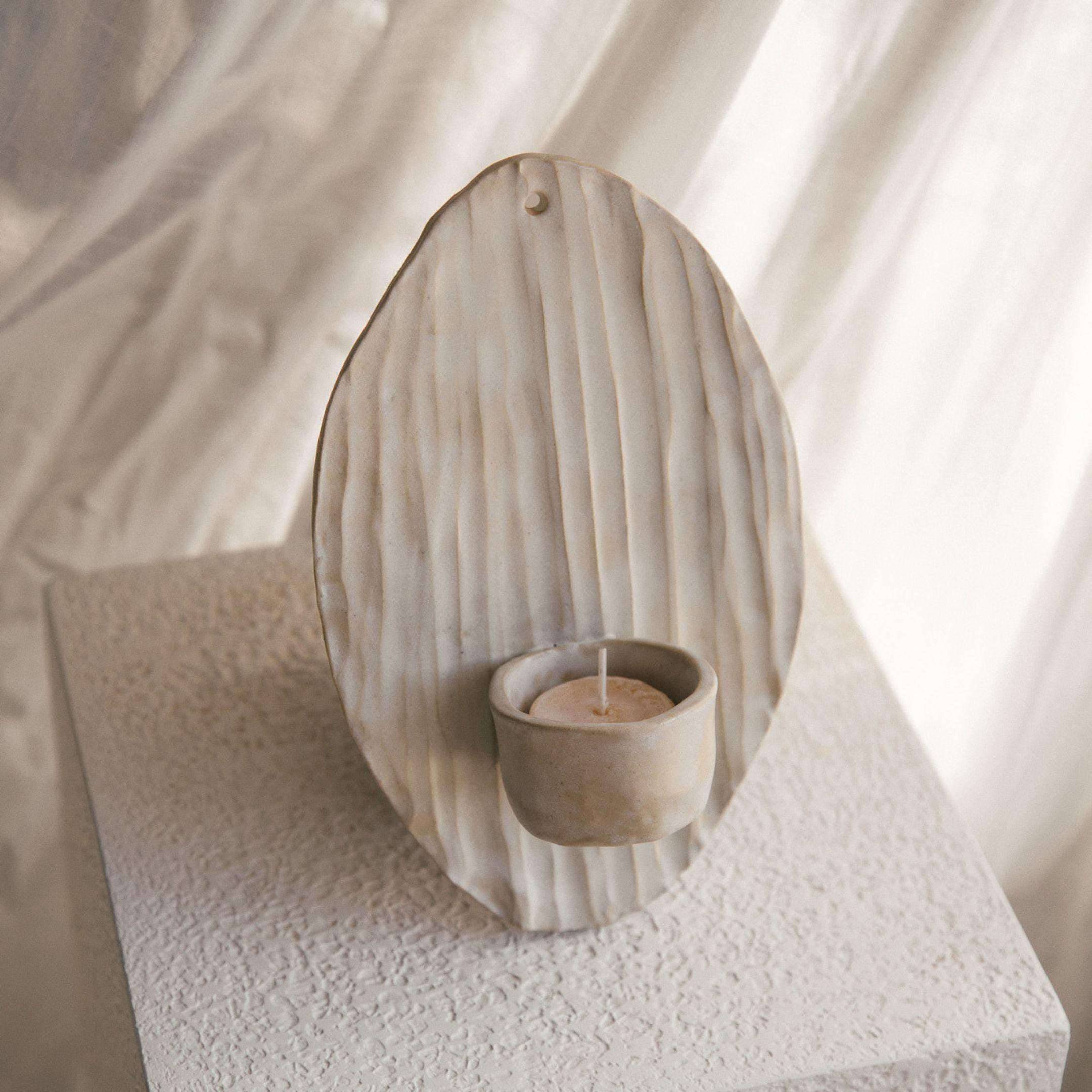 Textured Candle Sconce in Beige or Brown