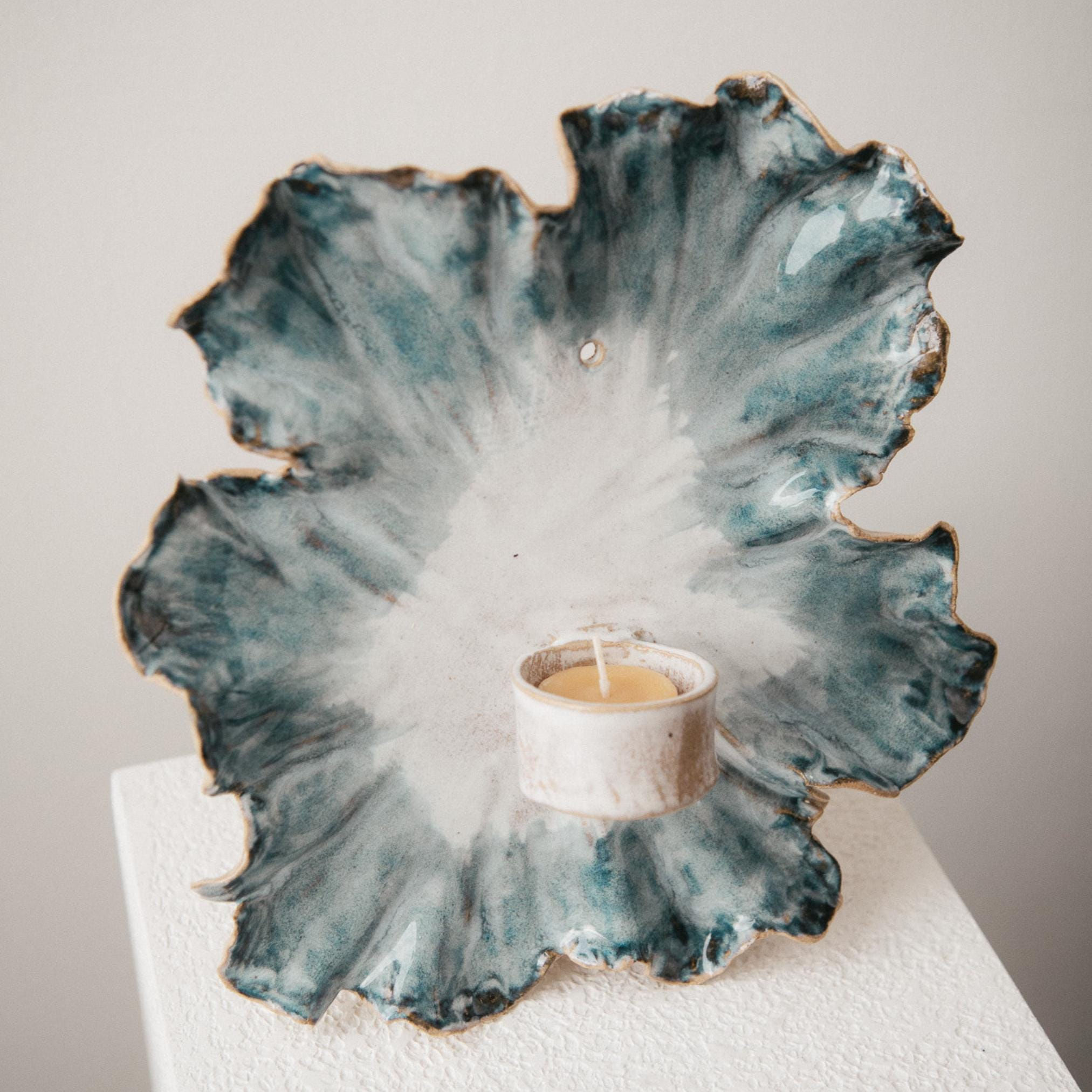 SECONDS Ruffled Candle Sconce in Blue