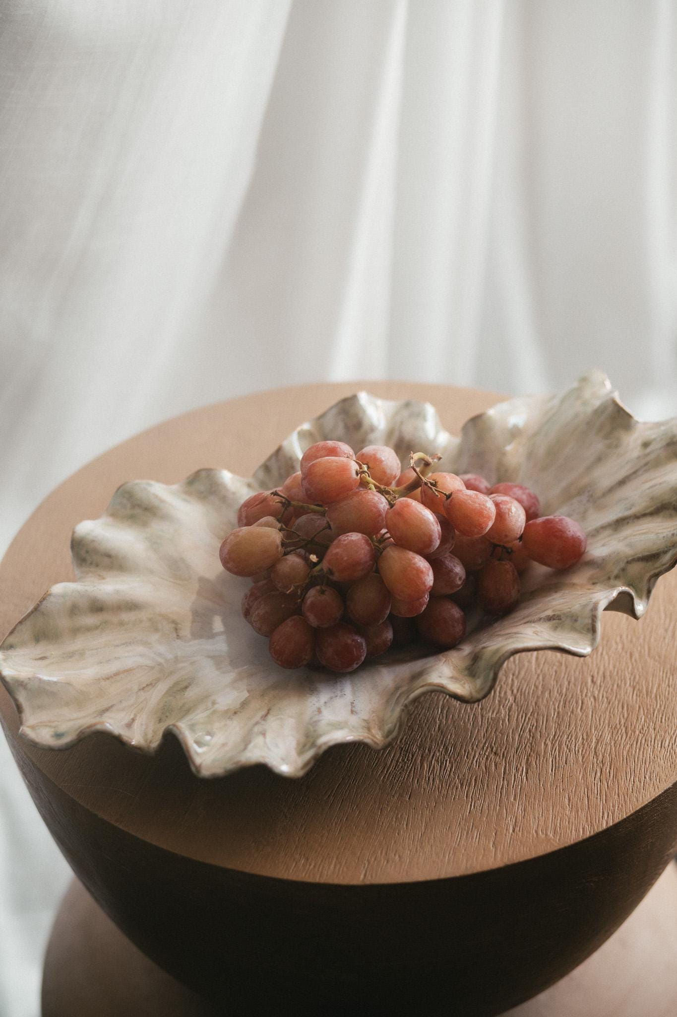 Ruffled Centrepiece Bowl in Green & White Tones