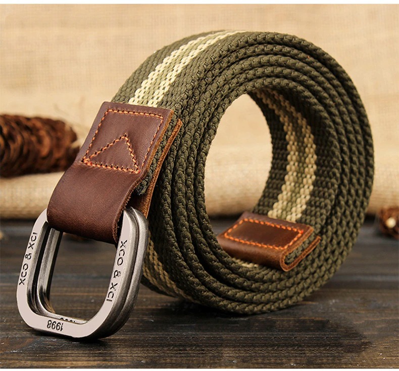 Canvas Webbed Double Buckle Metal D-Ring Military Belt  display picture 3
