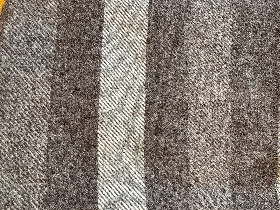 Thumbnail: Wool blankets in brown and cream with stripes and check patterns