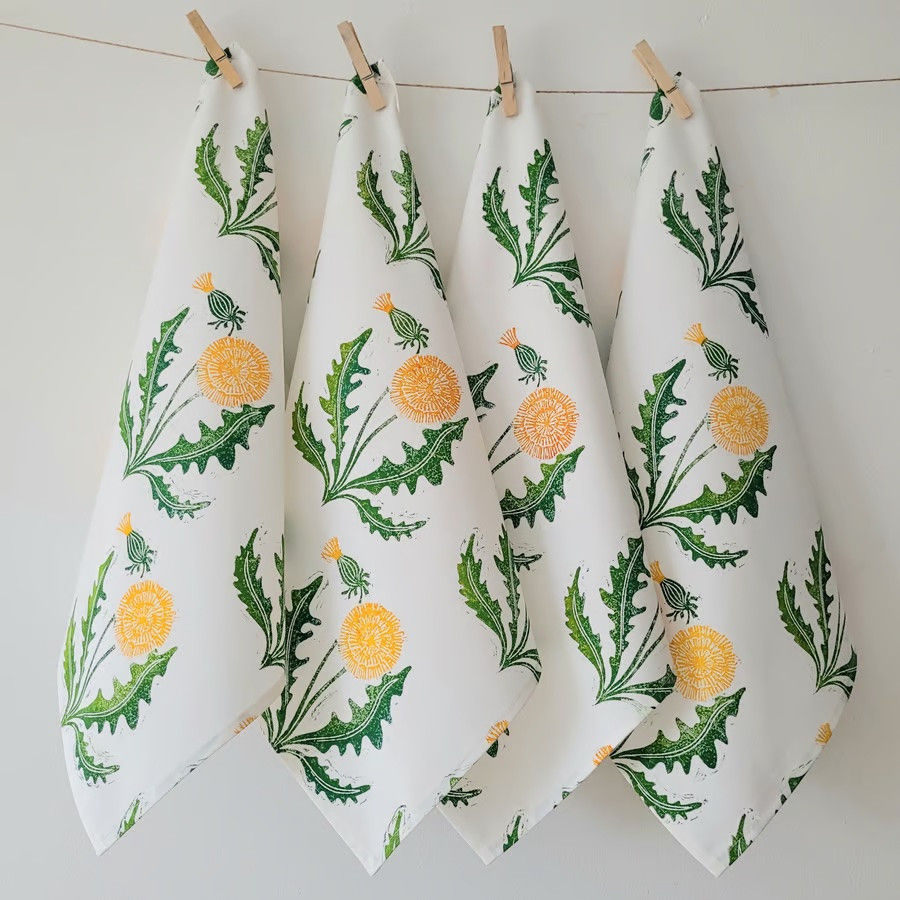 Thumbnail: Hand printed dandelion napkins by Lizzie Mabley
