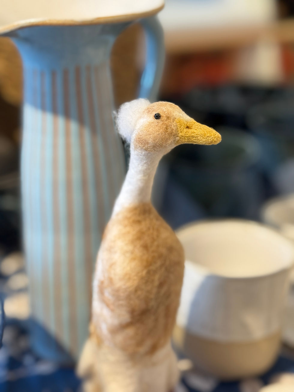 Thumbnail: felted runner duck stood up tall with yellow beak