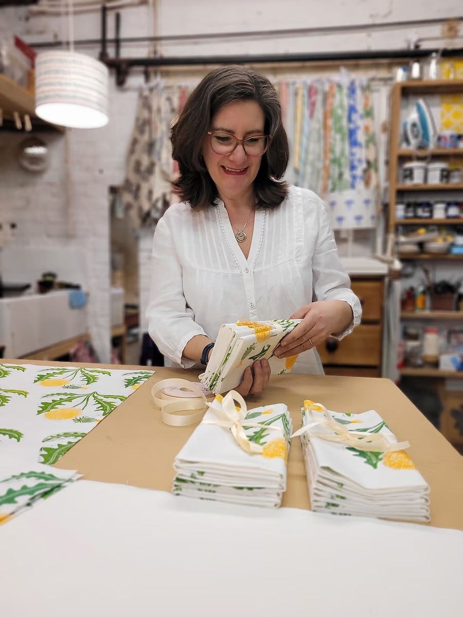 Thumbnail: Hand printed dandelion napkins by Lizzie Mabley